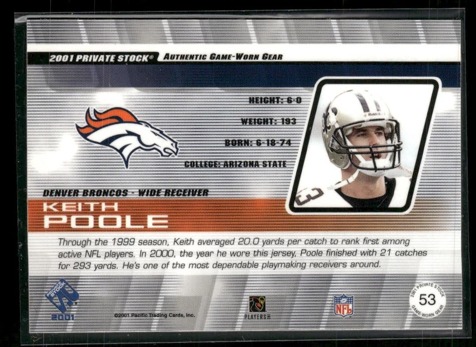 2001 Private Stock Keith Poole Game Worn Jersey Card Saints-Broncos-ASU - Image 2 of 2