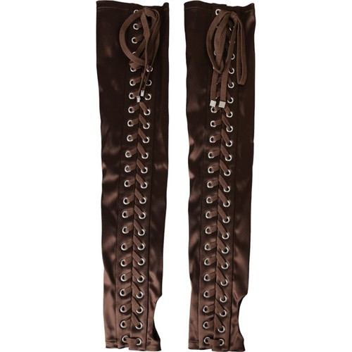 DOLCE & GABBANA Gloves Brown Acetate Lace Up Fingerless Mitten 7.5 / M 1350usd - Picture 2 of 8