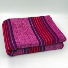 SOFT & WARM PURPLE FUCHSIA STRIPED ALPACA LLAMA WOOL BLANKET PLAID QUEEN