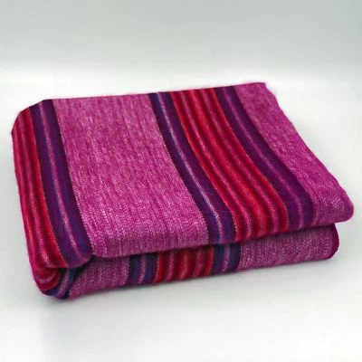 ECUALAMA SOFT & WARM PURPLE FUCHSIA STRIPED ALPACA LLAMA WOOL BLANKET PLAID QUEEN