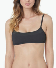 Sanctuary L113440 Black Sandbar Solids Seamed Ribbed Bralette Swim Top Size XL