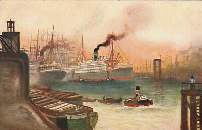 VINTAGE Unknown, Unnamed Steamships in Unknown German Harbour POSTCARD - UNUSED