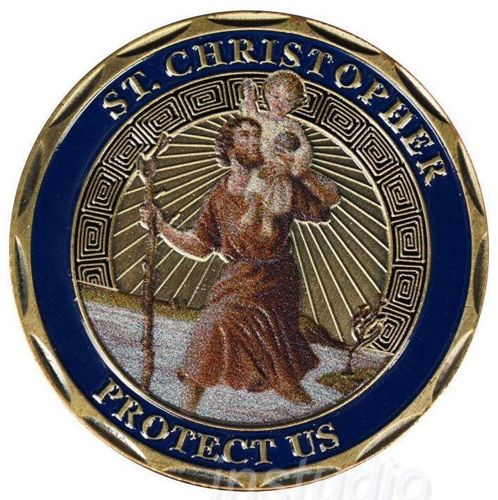 Heiliger Christophorus - St. Christopher - JESUS - KOLORIERT - BRONZE -MEDAILLE