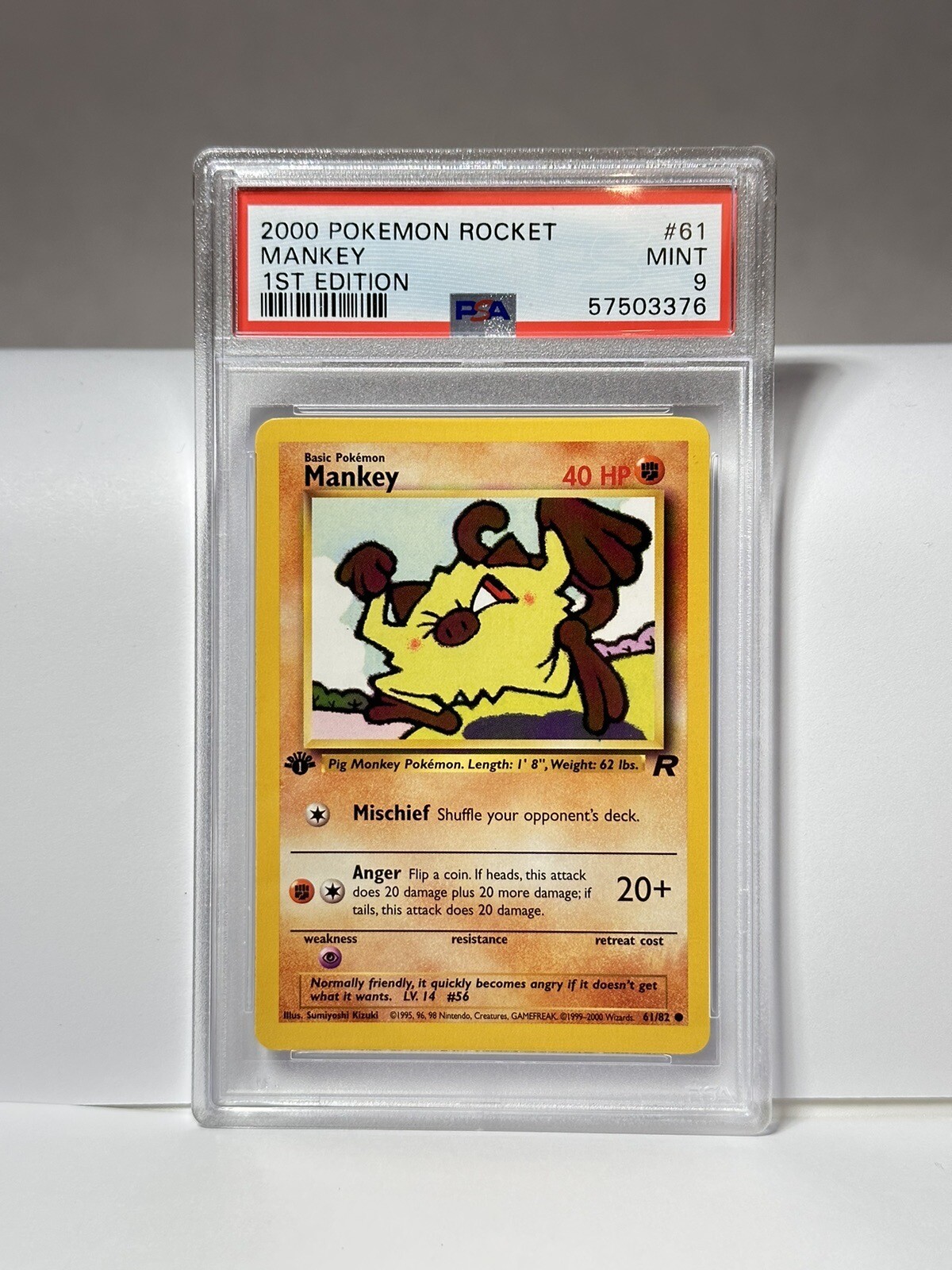Pokémon 2000 Team Rocket Mankey 1st Edition PSA 9 Mint #61/82 Graded WOTC TCG