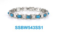 Silver  OX Turquoise stone Women magnetic stainless steel link bracelet