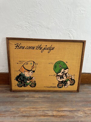 Vtg 70 s HERE COMES THE JUDGE Tandy Corp Bulletin Board MOTORCYCLE Cop PD Biker