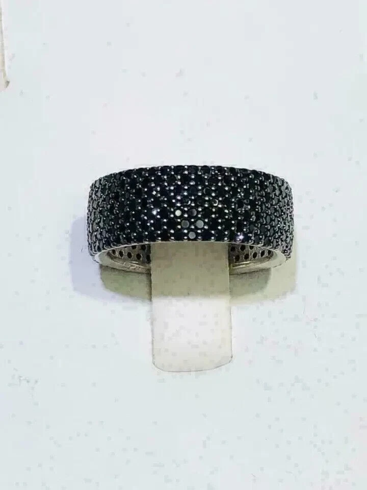 Anillo de boda de eternidad completo de diamantes negros simulados de 3 quilates enchapado en oro blanco de 14 quilates RD Foto 2 de 4