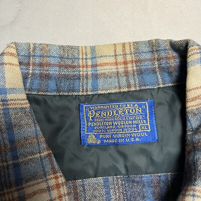 【好配色】60s Pendleton wool board shirt Vintage 60s Pendleton Loop Collar Button Up Plaid Blue Wool Board