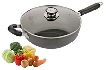 Non Stick Wok Pan With Vented Glass Lid 5.5 Quarts, Black