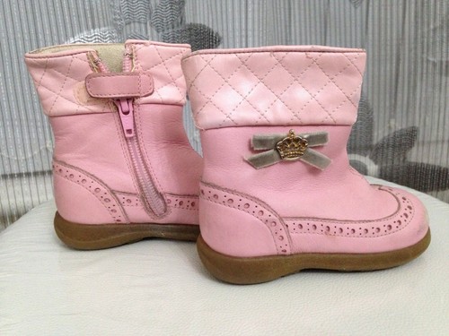 Girls Designer Moschino Pink Real Leather Boots Size 5.5 (eu21) - Picture 4 of 6
