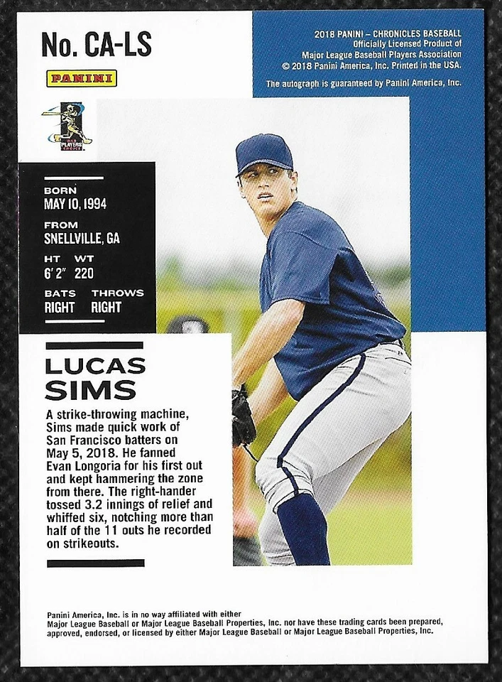 Lucas Sims 2018 Chronicles Autograph Red #CALS /99 Braves Panini Parallel Insert - Image 2 of 2