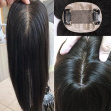 Women Topper Hairpiece Clip In Remy Human Hair Silk Top Toupee Wigs Wiglet Thick