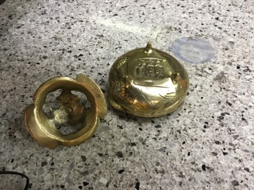 Vintage Mini Brass Incense Ashtray Pot Burner Metal w/ Lid China - Picture 4 of 5