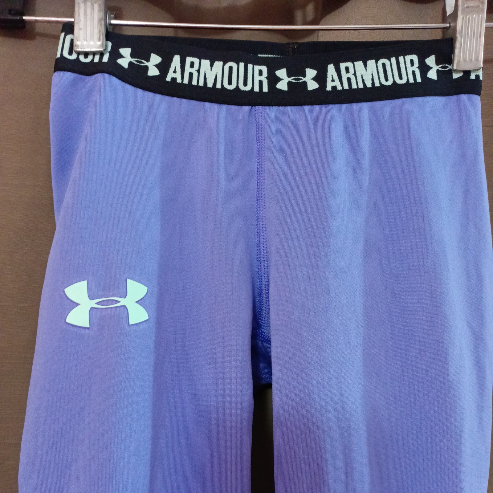 Girls Under Armour Big Logo Stretchy Pull On Purple Leggings Size Youth