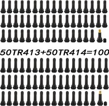 100pcs Tr413 Tr414 Snap-in Tire Valve Stems W Cap Black Rubber Alloy