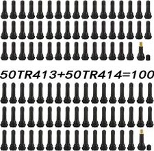 100PCS TR413 & TR414 Snap-in Tire Valve Stems w/ Cap Black Rubber Alloy