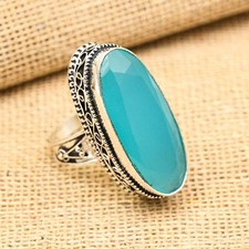 Blue Chalcedony Gemstone Handmade 925 Sterling Silver Ring Jewelry