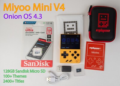 MIYOO MINI V4, Onion OS 4.3, Sandisk 128GB Micro SD Loaded (Yellow