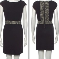 Alice + Olivia Black Cap Sleeve Boatneck Abstract Trim Mini Dress XS A003499