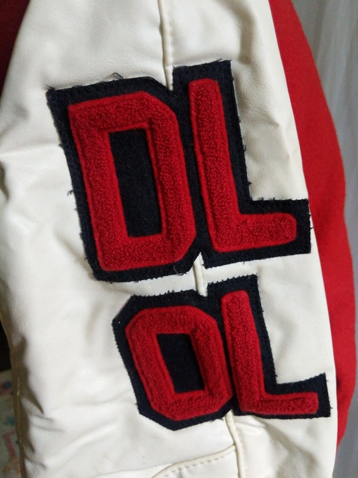 Red and White Vintage Delong Varsity Jacket Size XL Athleticore