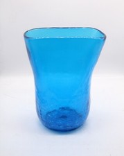 Turquoise Art Glass Handblown Vase Crackle Glass 8" Tall Contemporary Styling