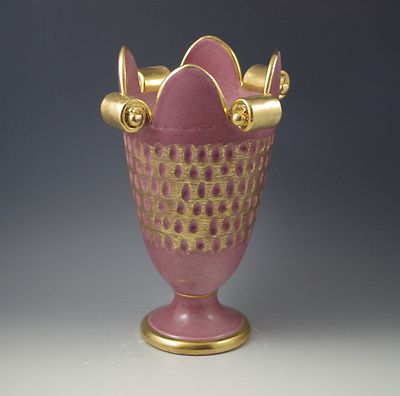 MID CENTURY ITALY FLORENCE RAYMOR  INCISED GOLD AND PINK THUMBPRINT
