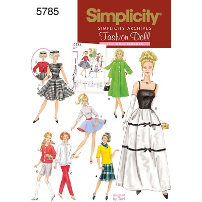 Simplicity 5785 PUPPENKLEIDUNG Schnittmuster Größen 11,5'' - 29 cm 60er Jahre Stil