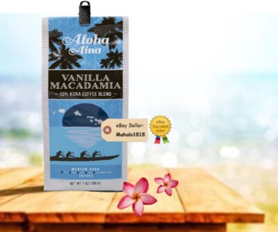  Aloha Aina Coffee VANILLA MACADAMIA NUT  7oz Grind 10% Kona blend