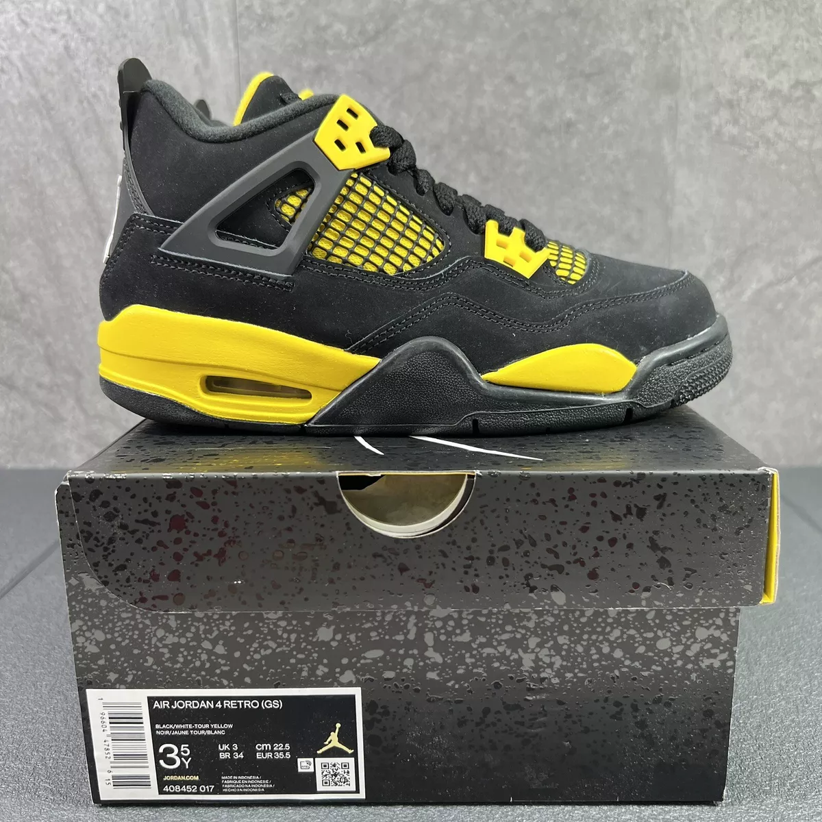 Air Jordan 4 Retro GS THUNDER Size 3.5Y Size 5 Womens Black Yellow Sneakers  | eBay