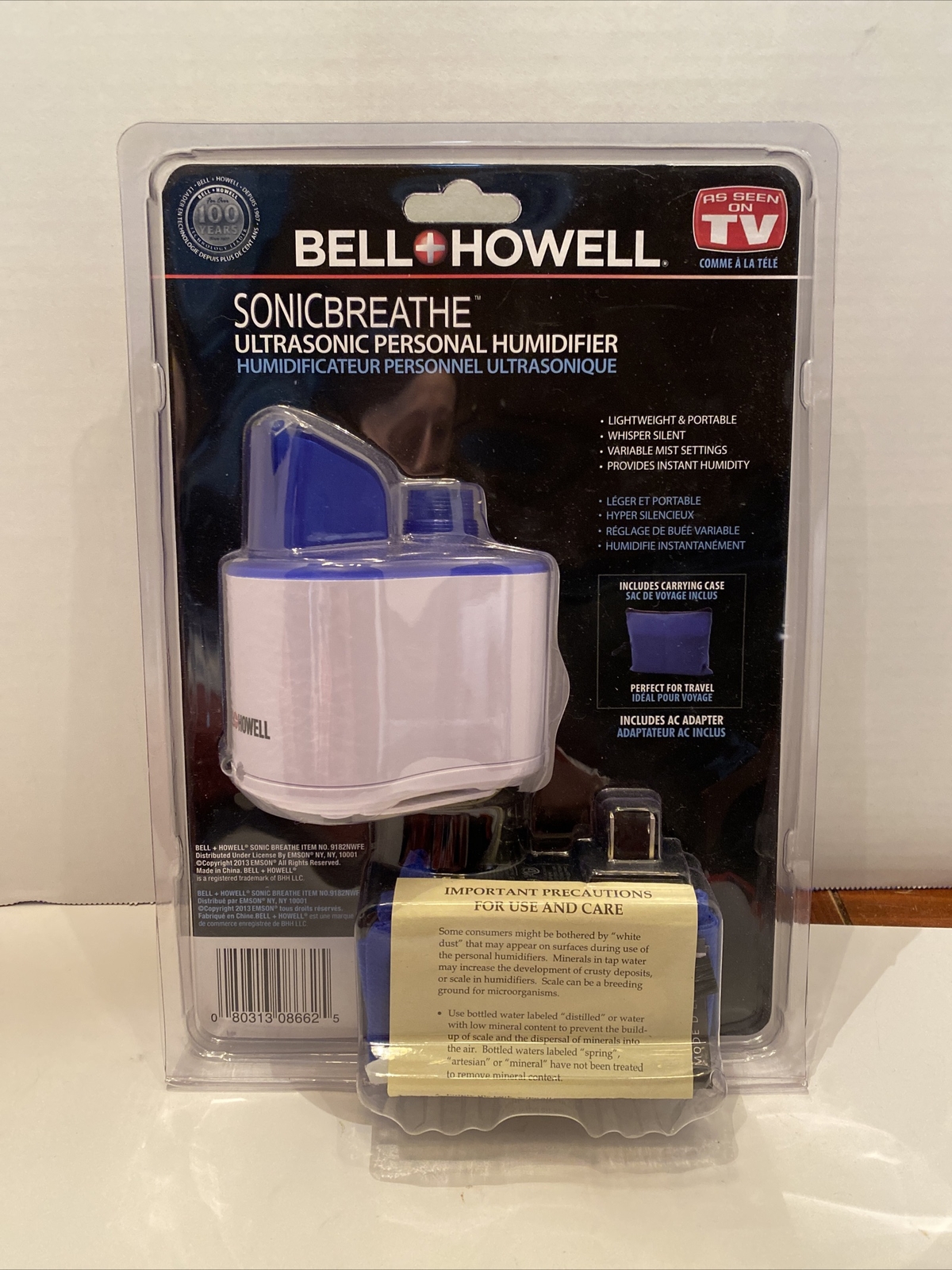 Bell Howell SonicBreathe Ultrasonic Personal Portable Humidifier Water Bottle 