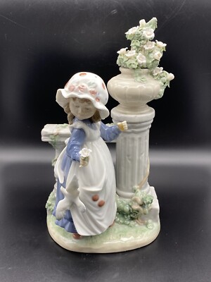 Lladro Figure Glorious Spring 11.5” A Girl Holding A Flower And