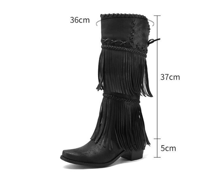 Womens Fringe Zip Knight Suede Leather Knee High Boots Vintage
