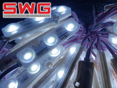 100 x SAMSUNG 12V LED Modul 160°, IP68 wasserdicht, extra flach 75x13x5,8