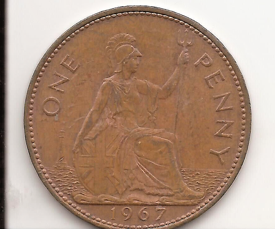 1967 Great Britain Elizabeth II LARGE BRONZE One Penny