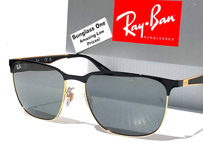 NEW Ray Ban Black On Gold Frame Grey Mirror Gradient Lens Sunglass