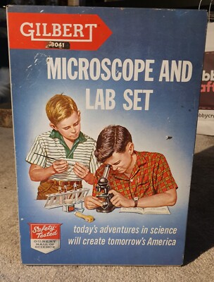 Vintage Gilbert Mikroskop & Labor Set in einer Blechdose komplett sehr guter Zustand 