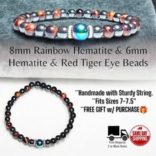 Rainbow Hematite Red Tiger Eye Bracelet Wrist Sz 7-7.5 Hand Made  FREE GIFT