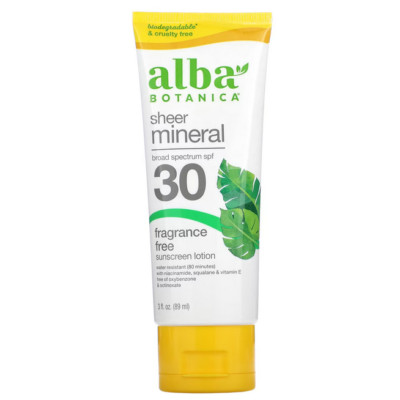 Alba Botanica, Sheer Mineral Sunscreen Lotion, LSF 30, ohne Duft, 89 ml