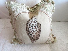 Gorgeous Petit point Victorian LEOPARD Shell Nautical  Needlepoint Pillow #2