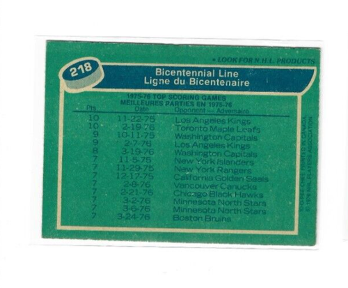 1976-77 O-Pee-Chee #218 Bicentennial Line/Lowell MacDonald/Syl Apps VG - Picture 2 of 2