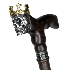 ASTEROM Walking Cane Skull King Crown Handle 35in Oak Wood Ergonomic Handmade