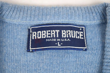 Vintage Robert Bruce Sweater Mens M 60s 70s Blue Fine Wool Acrylic V Neck Cobain