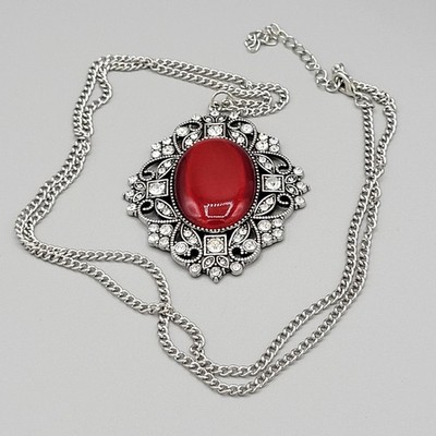 Paparazzi Dream Board Dazzle Red Pendant Long Necklace Silver Tone Length 36''
