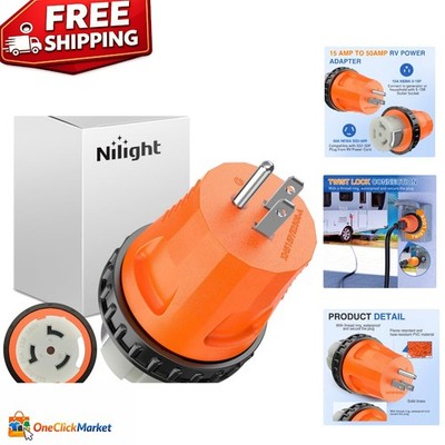 Heavy-Duty 15A to 50A RV Electrical Converter with Locking Plug and Receptacle