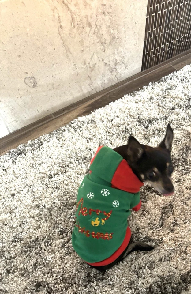 Small Dog Warm Fleece Hoodie Christmas Santa Puppy Shirt Sweater Winter Apparel - Image 2 of 3