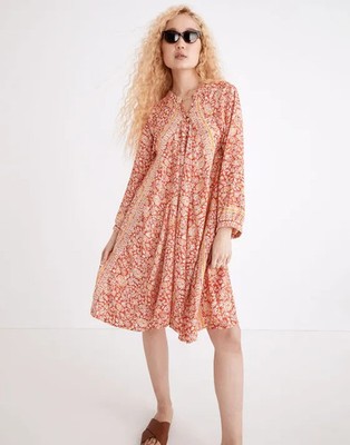 NATALIE MARTIN Fiore Dress 100% Silk Boho in Tuscany Sun Floral Print Size M