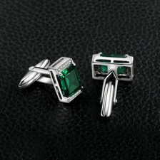 4 Ct Princess Lab Created Emerald Diamond Wedding Cufflink 14k White Gold Plated