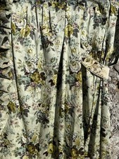 Vintage Green Lined Floral Curtains with tie backs and pleated header