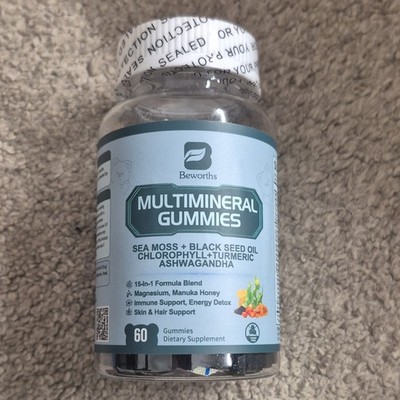 Beworths Multimineral Gummies Sea Moss Black Seed Oil Chlorophyll Turmeric 60 ct