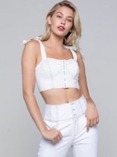 bebe Cream Tie-Shoulder Bustier Crop Top